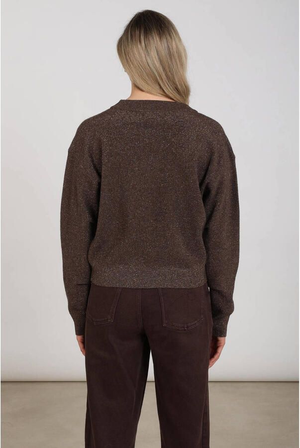 NUKUS gebreid vest met glitters donkerbruin - Foto 2