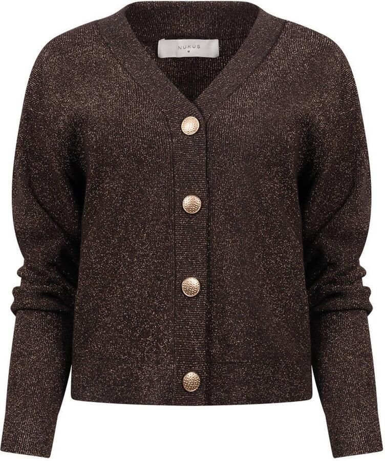 NUKUS gebreid vest met glitters donkerbruin