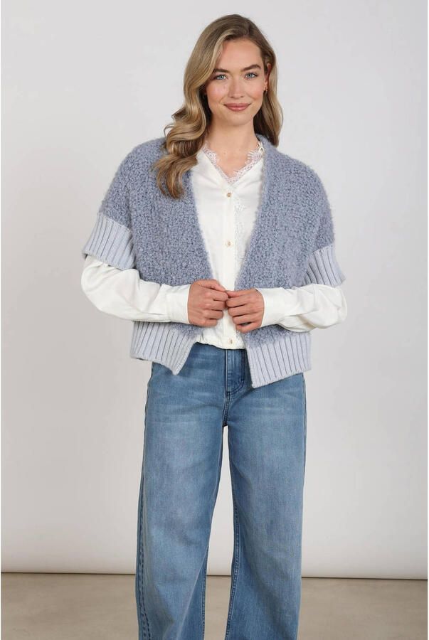 NUKUS gebreid vest met wol blauw