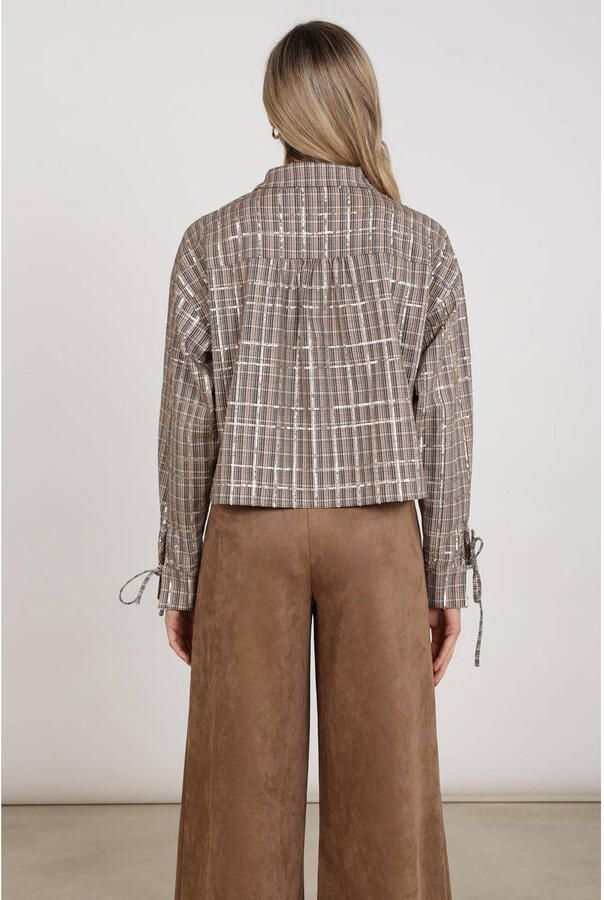 NUKUS geruite blouse met pailletten zand - Foto 2