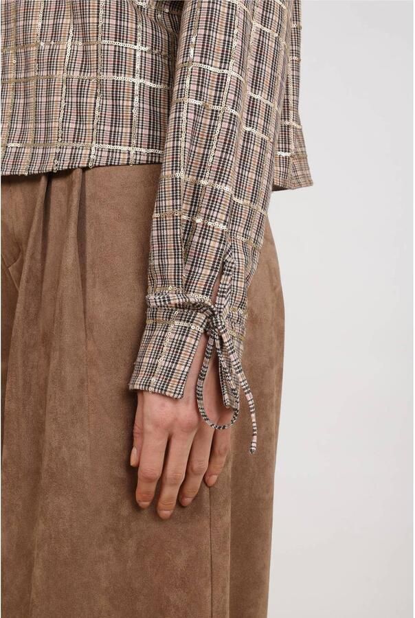 NUKUS geruite blouse met pailletten zand - Foto 3