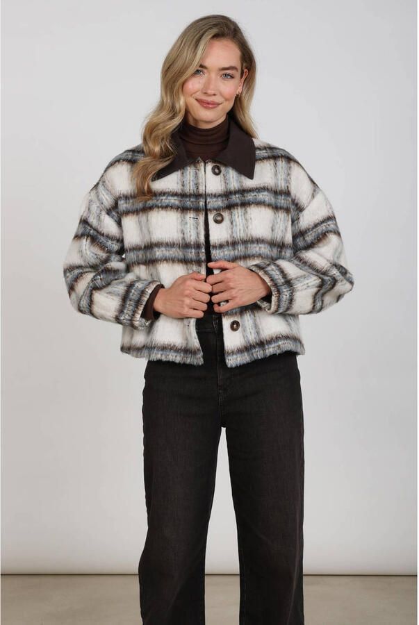 NUKUS geruite faux fur jas wit