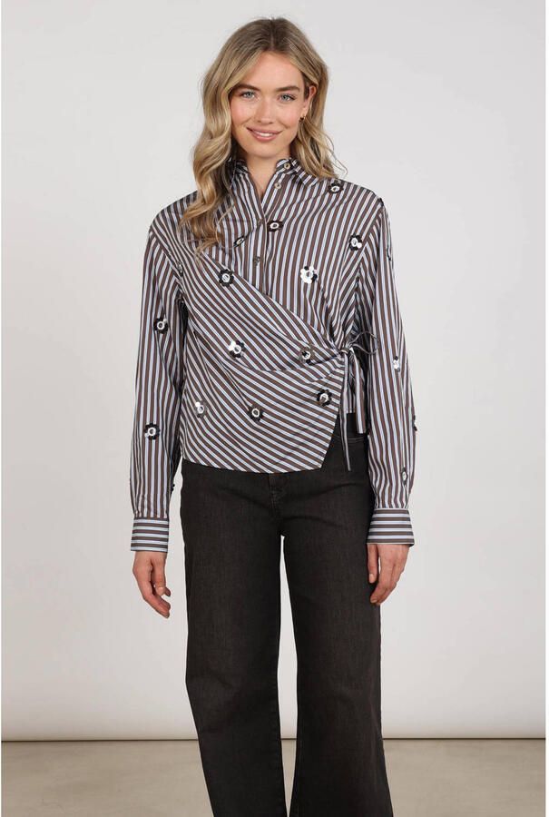 NUKUS gestreepte blouse met pailletten blauw