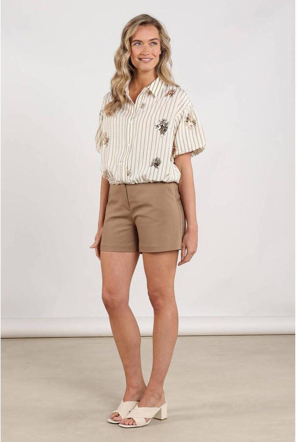 NUKUS gestreepte blouse met pailletten ecru
