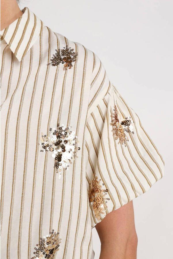 NUKUS gestreepte blouse met pailletten ecru - Foto 2