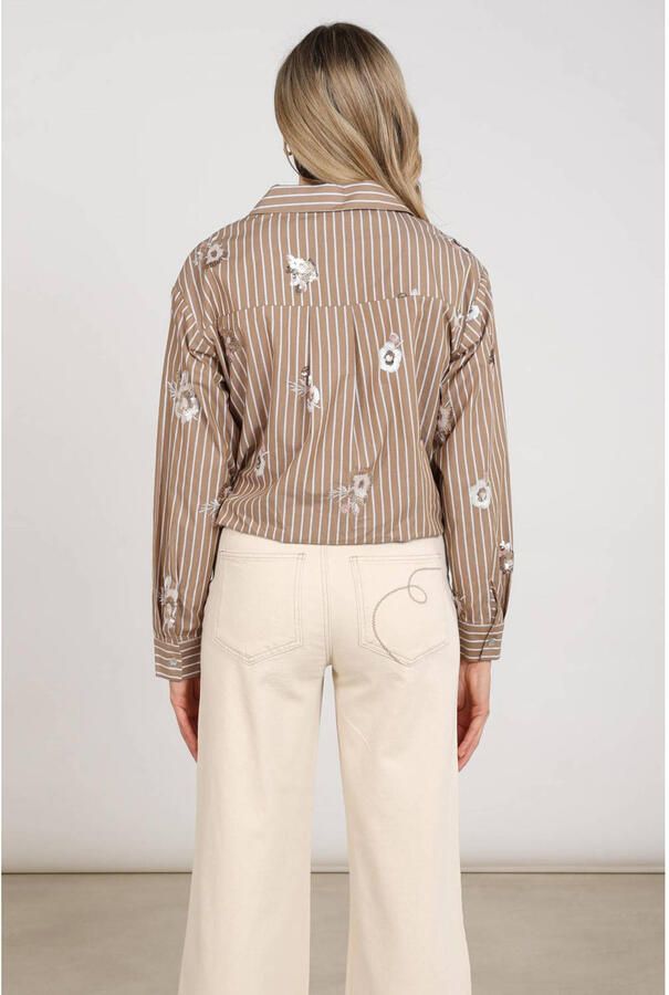 NUKUS gestreepte blouse met pailletten taupe - Foto 2