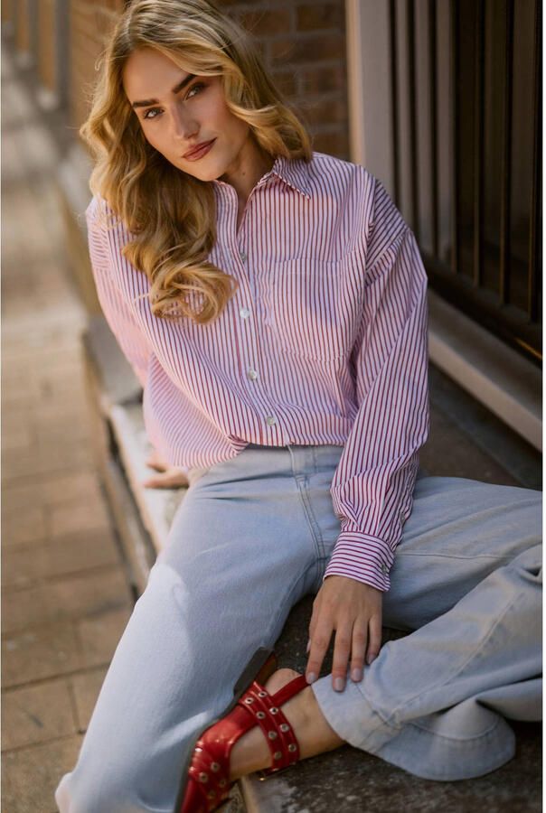 NUKUS gestreepte blouse roze - Foto 2