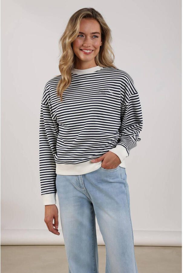 NUKUS gestreepte sweater marineblauw