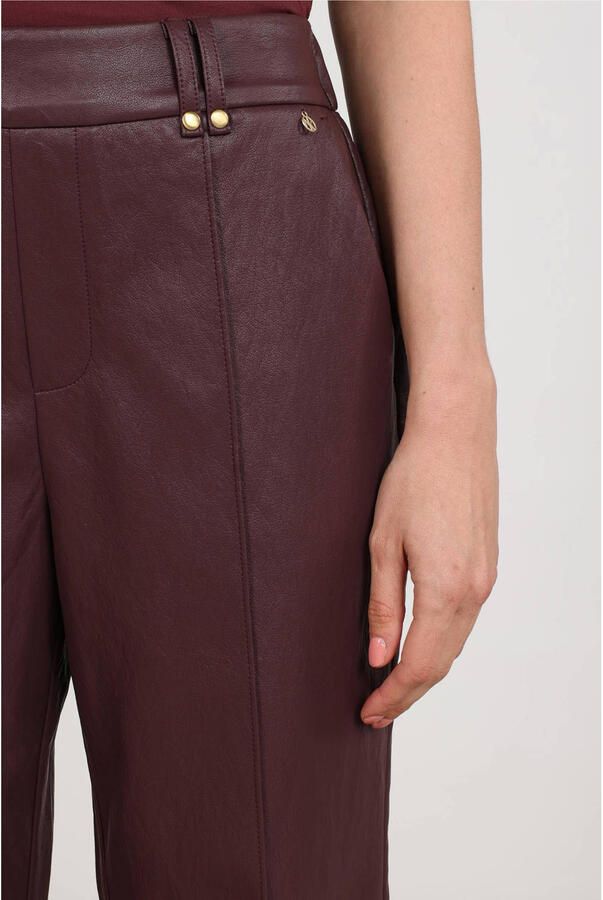 NUKUS imitatieleren wide leg coated broek aubergine - Foto 2