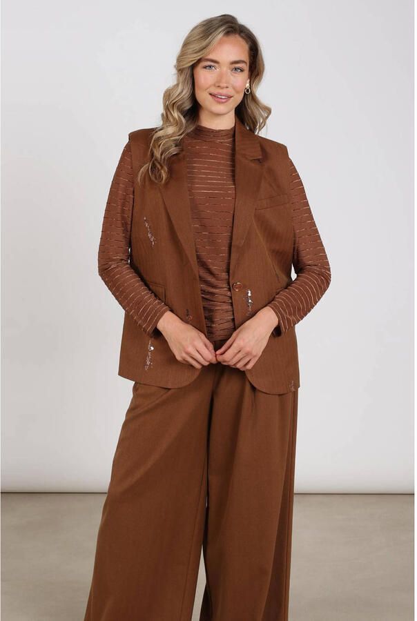 NUKUS regular fit blazer met pailletten en wol bruin