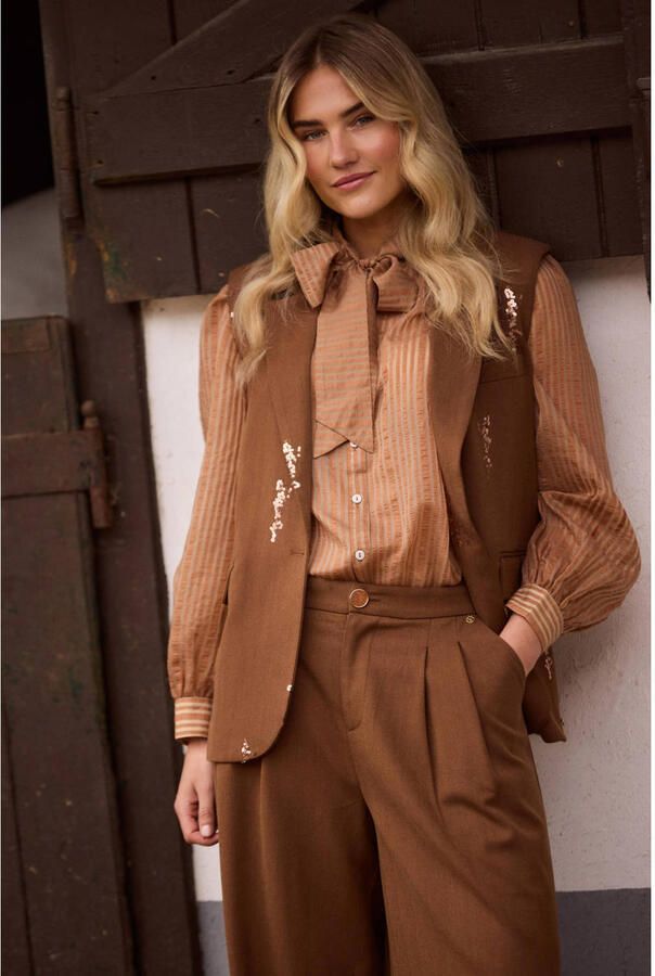 NUKUS regular fit blazer met pailletten en wol bruin - Foto 2