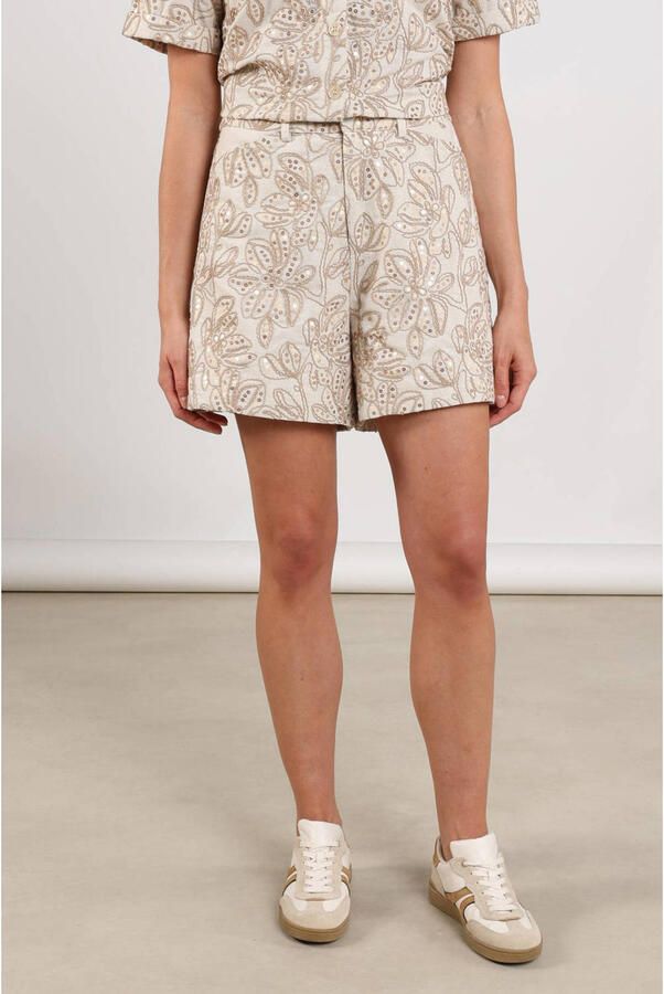 NUKUS regular high waist gebloemde casual short ecru met pailletten - Foto 5