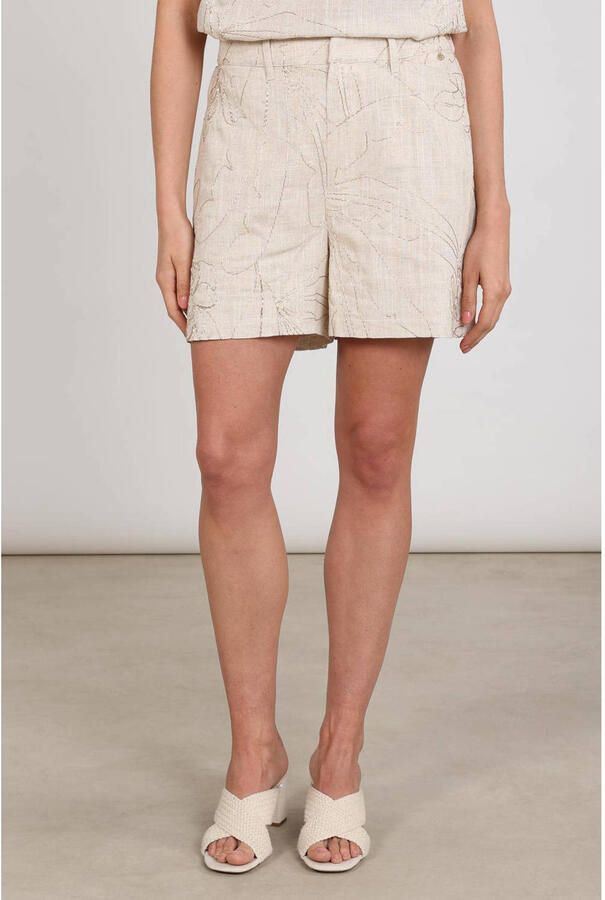 NUKUS regular waist gebloemde casual short beige