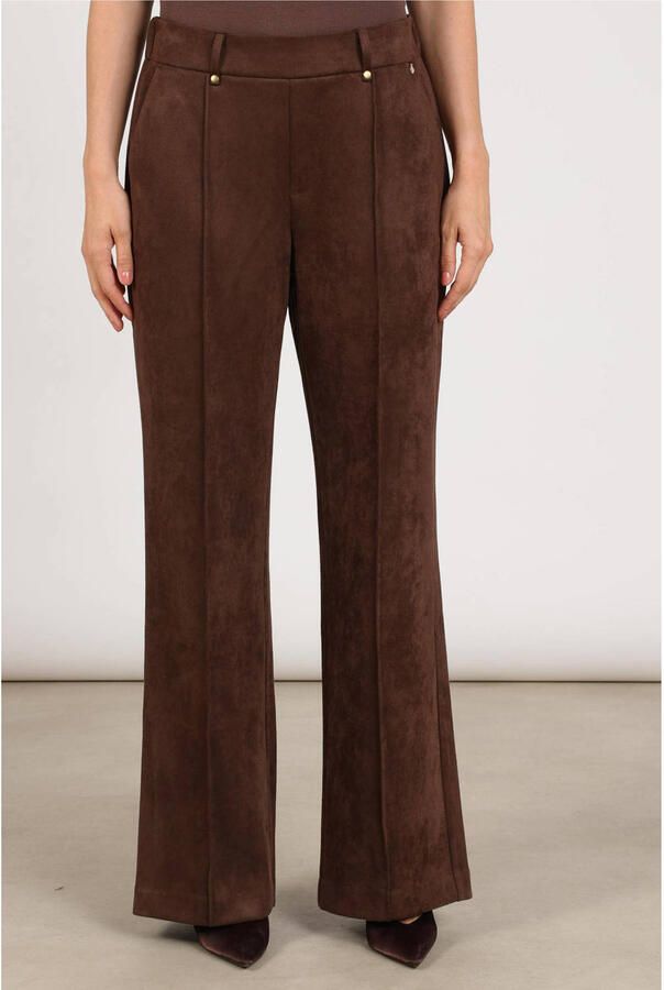 NUKUS suèdelook straight leg broek donkerbruin - Foto 5