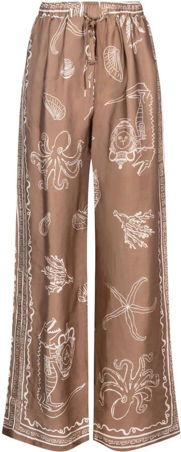 NUKUS wide leg high waist broek bruin