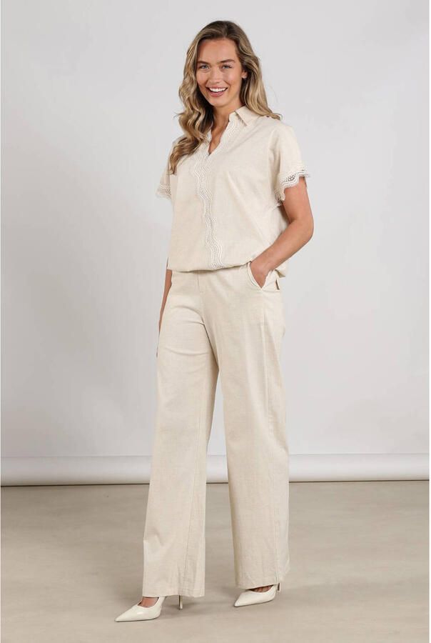 NUKUS wide leg high waist broek met linnen crème