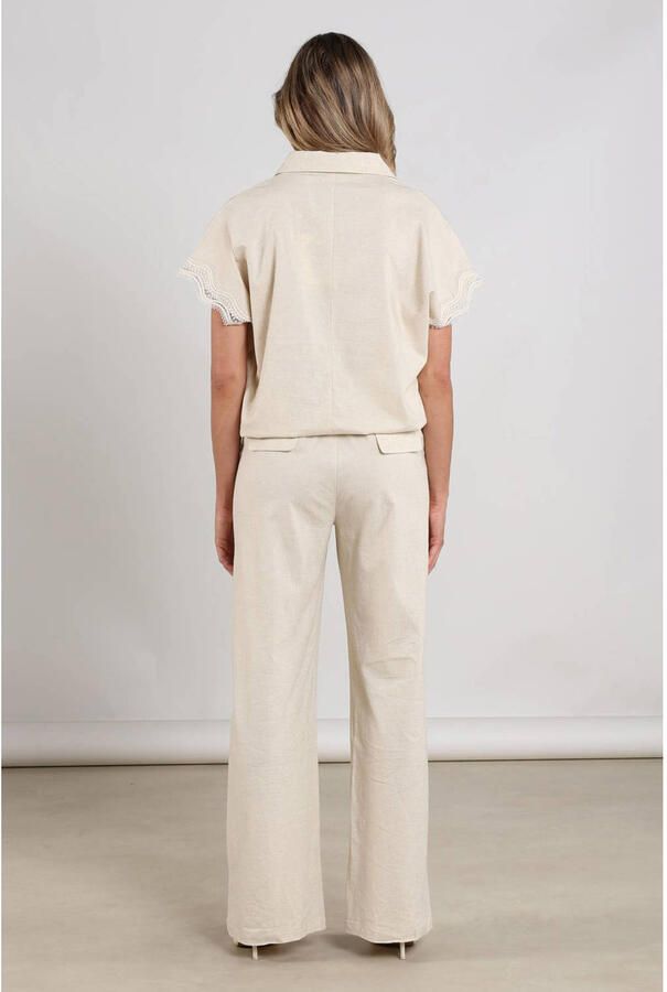 NUKUS wide leg high waist broek met linnen crème - Foto 3