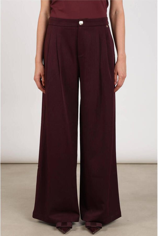 NUKUS wide leg pantalon met plooien aubergine - Foto 5