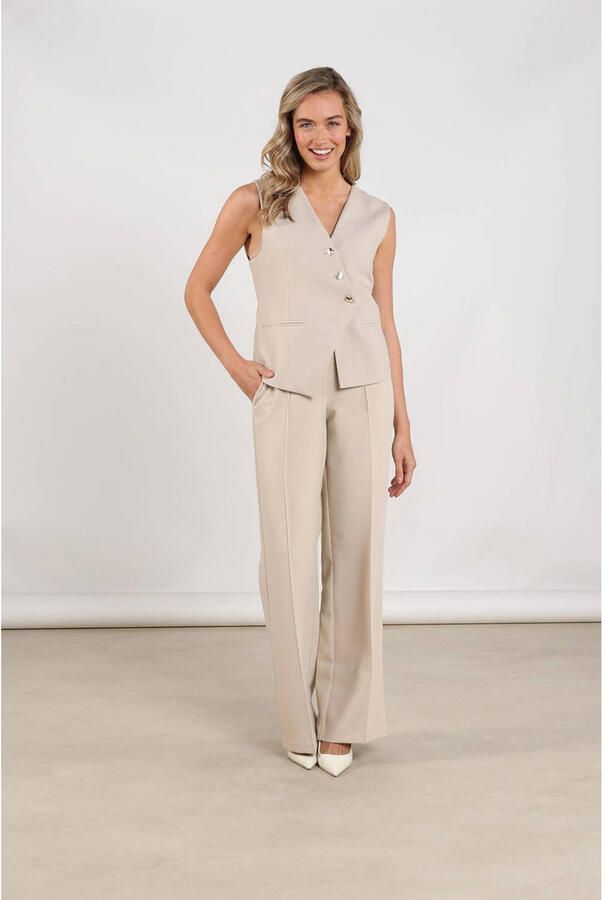 NUKUS wide leg regular waist broek zand - Foto 5