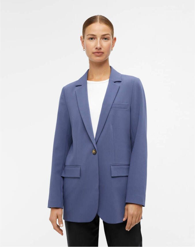 OBJECT rechtvallende blazer OBJSIGRID van gerecycled polyester blauw