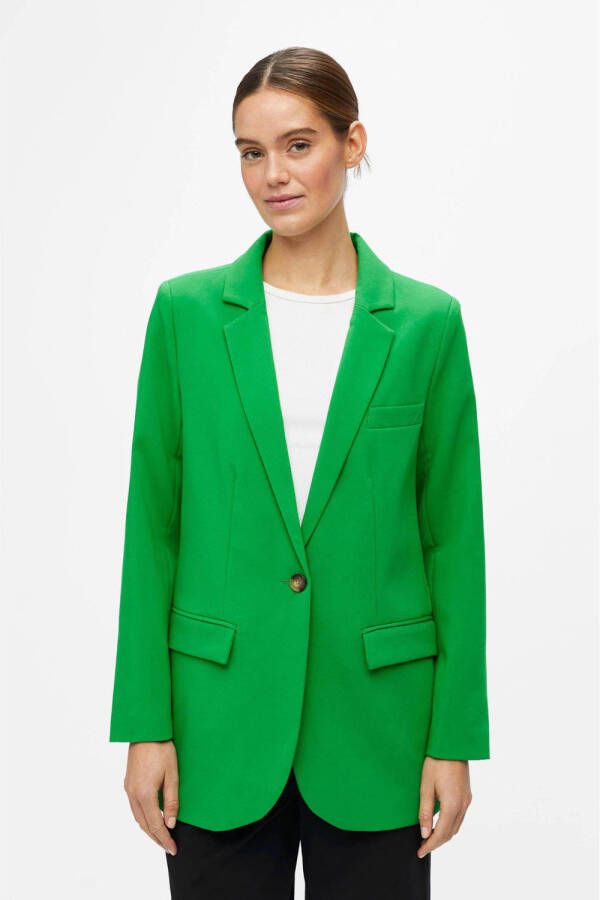 OBJECT rechtvallende blazer OBJSIGRID van gerecycled polyester groen