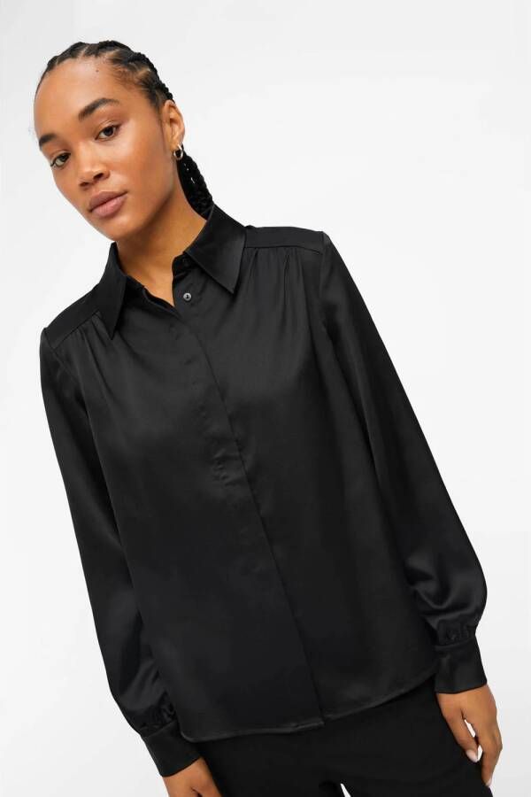 OBJECT blouse OBJSATEEN van gerecycled polyester zwart