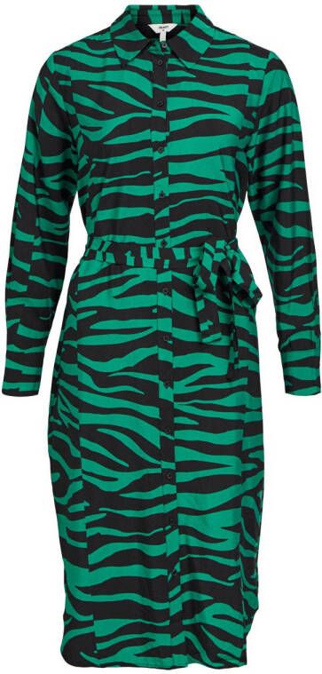 OBJECT blousejurk OBJCIRA met zebraprint en ceintuur groen zwart