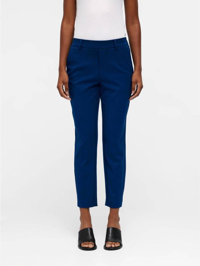 OBJECT cropped slim fit pantalon OBJLISA van gerecycled polyester blauw