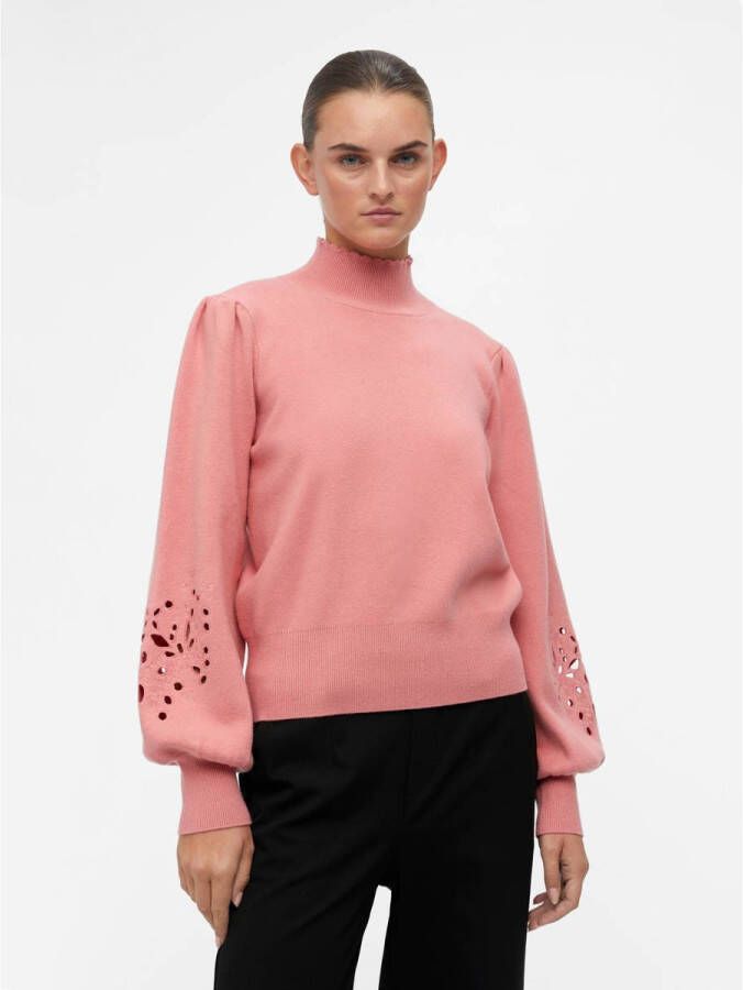 OBJECT fijngebreide trui OBJREYNARD met open detail roze