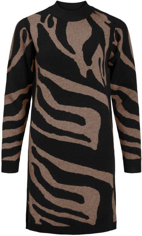 OBJECT gebreide jurk OBJRAY met zebraprint zwart bruin
