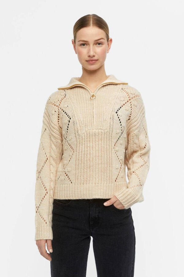 OBJECT grofgebreide schipperstrui OBJKELLY van gerecycled polyester zand