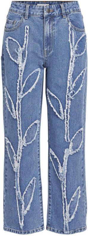 OBJECT cropped jeans OBJMOJI met bladprint medium blue denim