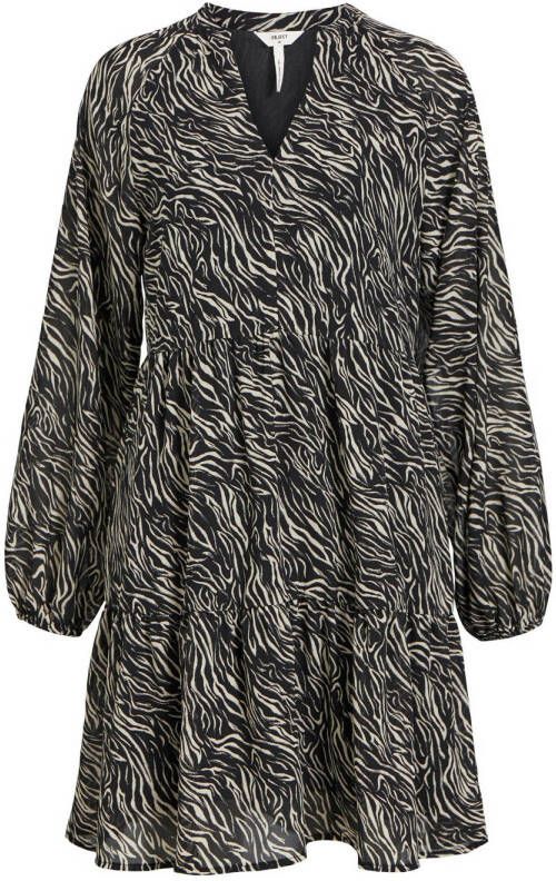 OBJECT jurk OBJMILA van gerecycled polyester zwart ecru