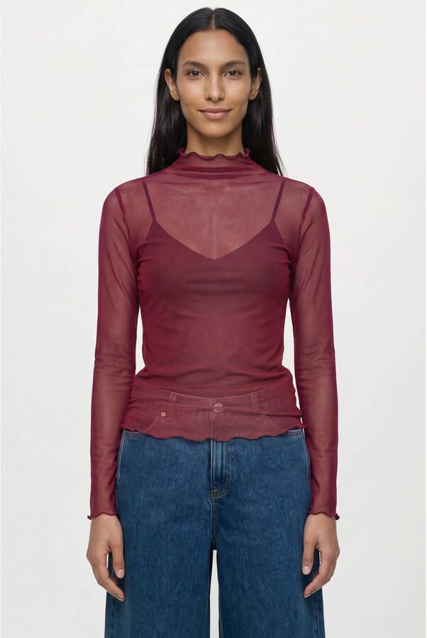 OBJECT Dames Tops & T-shirts Objnela Ls O-neck Mesh Top Rep Bordeaux - Foto 5