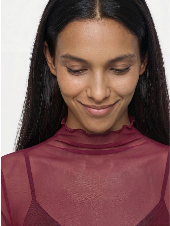 OBJECT Dames Tops & T-shirts Objnela Ls O-neck Mesh Top Rep Bordeaux - Foto 6