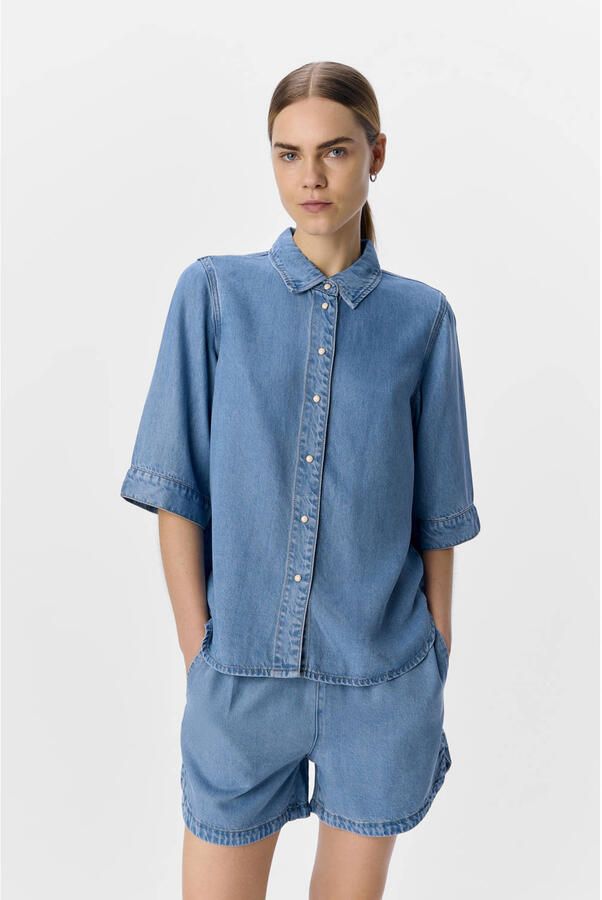 OBJECT Dames Blouses Objframe 2 4 Re Denim Top Blauw - Foto 2