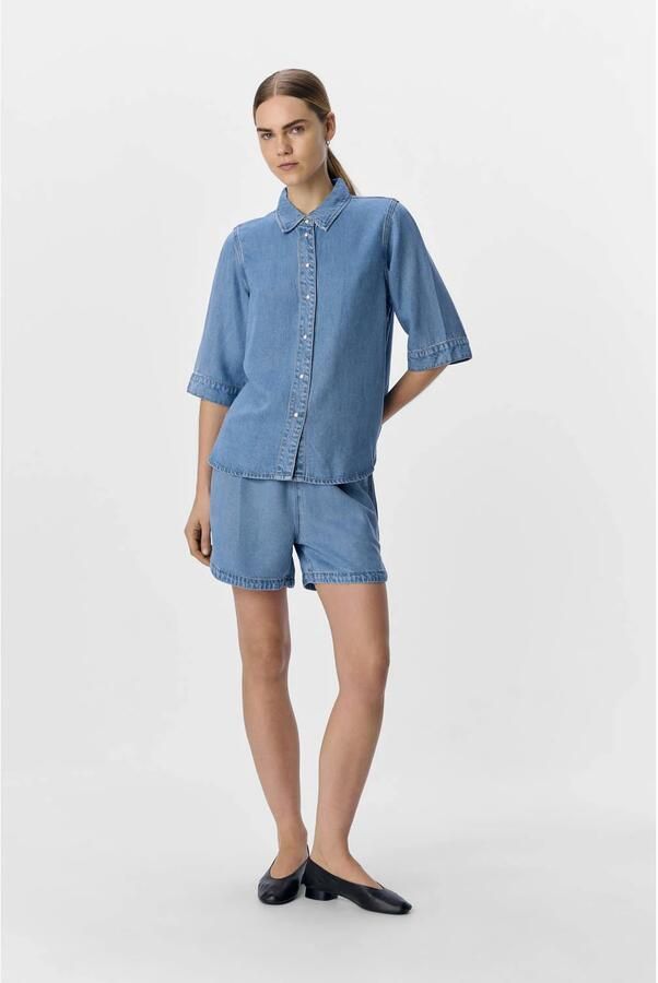 OBJECT Dames Blouses Objframe 2 4 Re Denim Top Blauw