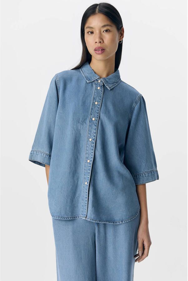 OBJECT Dames Blouses Objframe 2 4 Re Denim Top Blauw - Foto 5