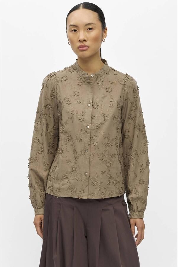 OBJECT blouse met borduursels beige