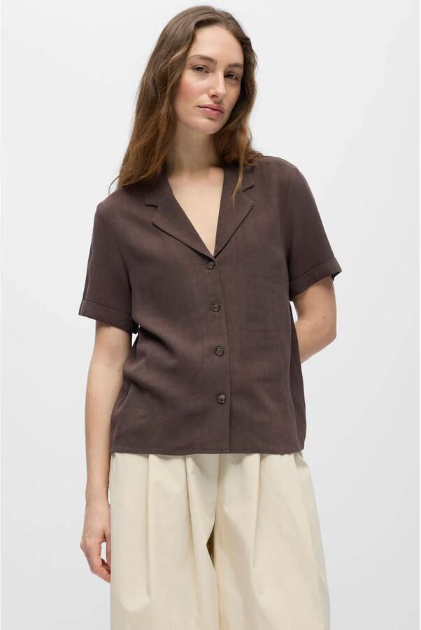 OBJECT blouse met linnen donkerbruin