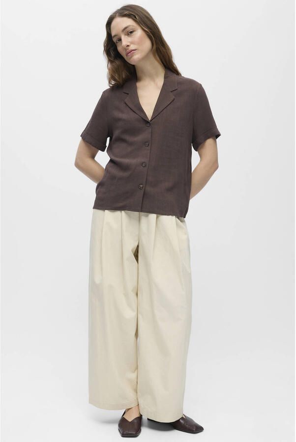 OBJECT blouse met linnen donkerbruin - Foto 2