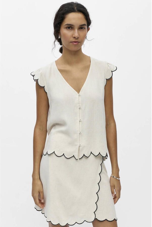 OBJECT Dames Tops & T-shirts Objsanne S l Lo V-neck Top Ecru - Foto 5