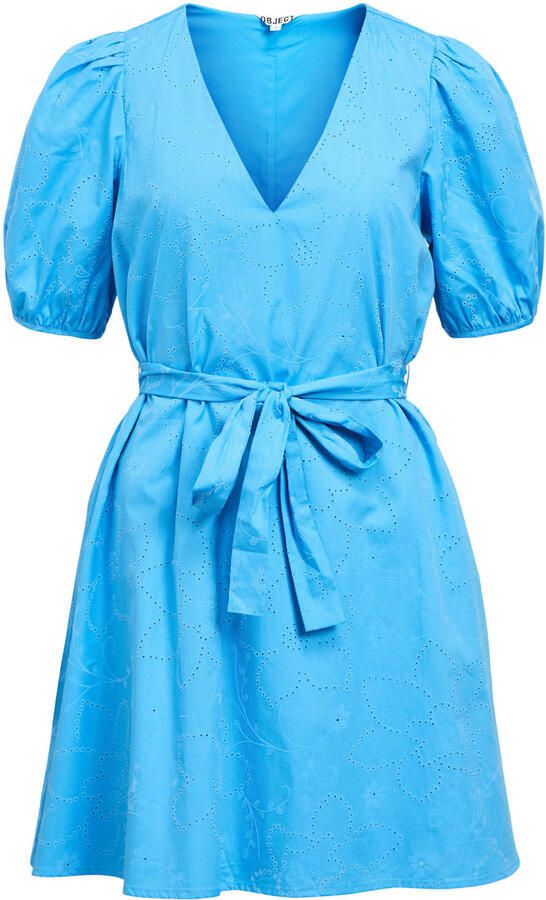 OBJECT broderie korte jurk met ceintuur blauw