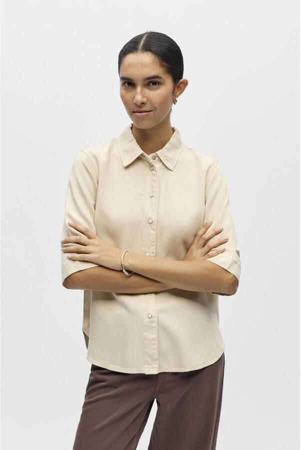 OBJECT Dames Blouses Objframe 2 4 Re Denim Top Beige - Foto 5