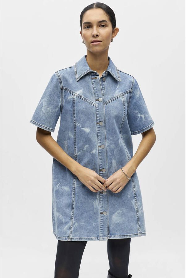 OBJECT denim mini jurk light blue denim