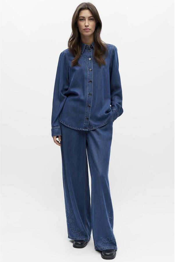 OBJECT gebloemde blouse medium blue denim