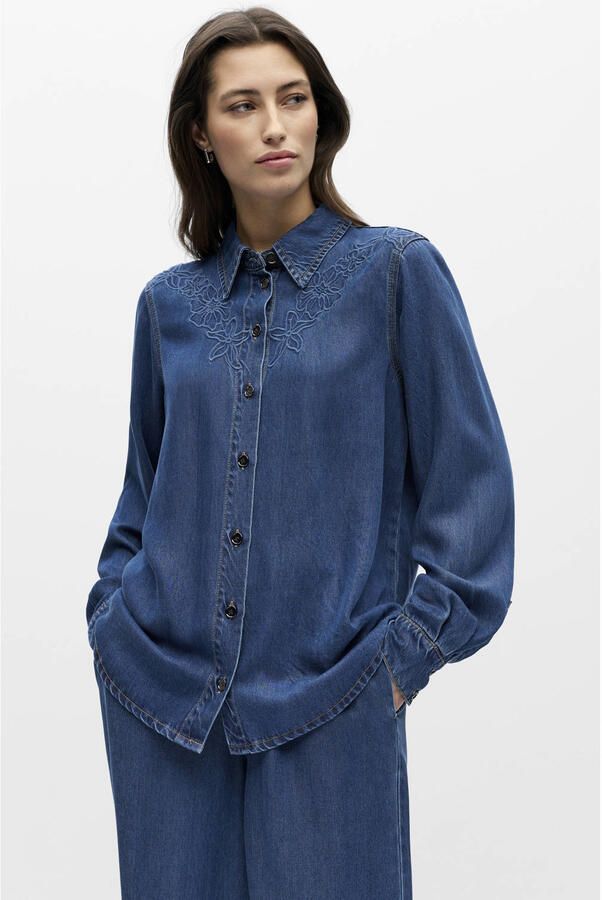 OBJECT gebloemde blouse medium blue denim - Foto 3