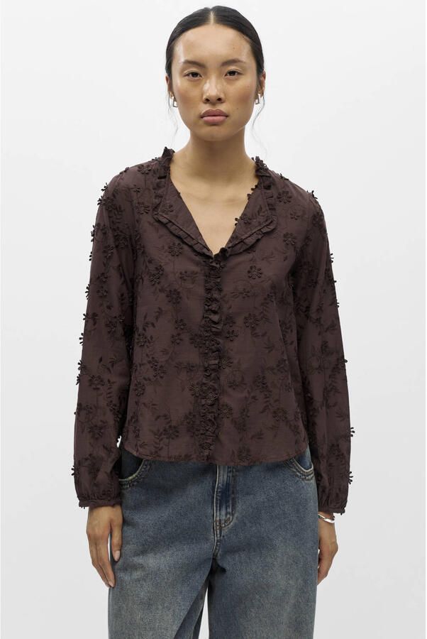 OBJECT gebloemde blouse met borduursels bruin