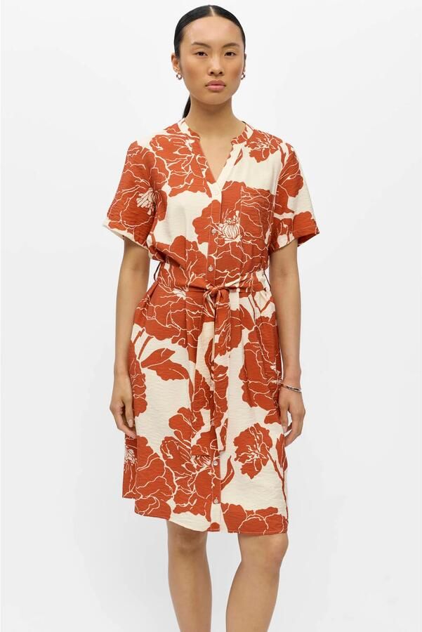 OBJECT gebloemde blousejurk met ceintuur oranje