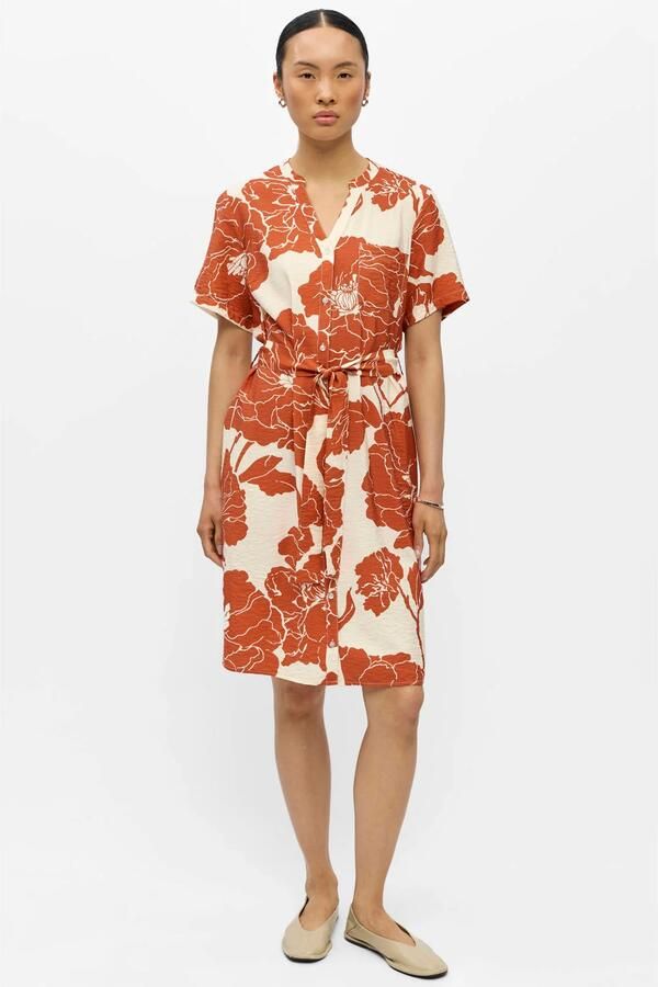 OBJECT gebloemde blousejurk met ceintuur oranje - Foto 3